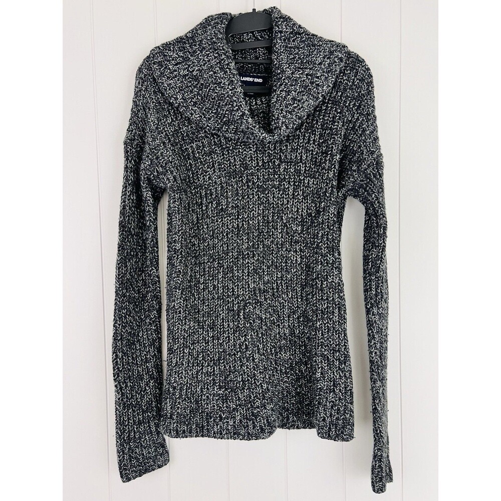 Lands End Charcoal Gray Cozy Stretchy Cowl Neck Luxurious Sweater XS 2/4